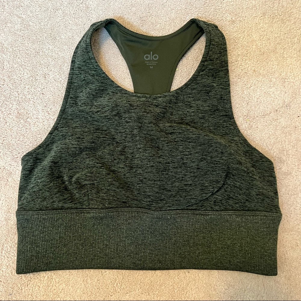 ALO Yoga Olive Green High Neck Racerback Sports Bra